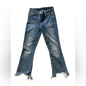 7 For All Mankind Distressed Flare Jeans Women's 25 Stretchy Bottom Medium Wash✅